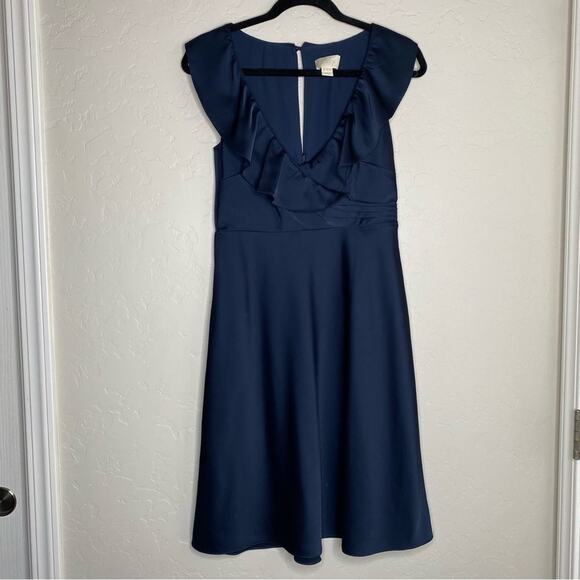 J. Crew Navy Blue Satin Surplice A-Line Midi Dress 6 - Picture 10 of 10